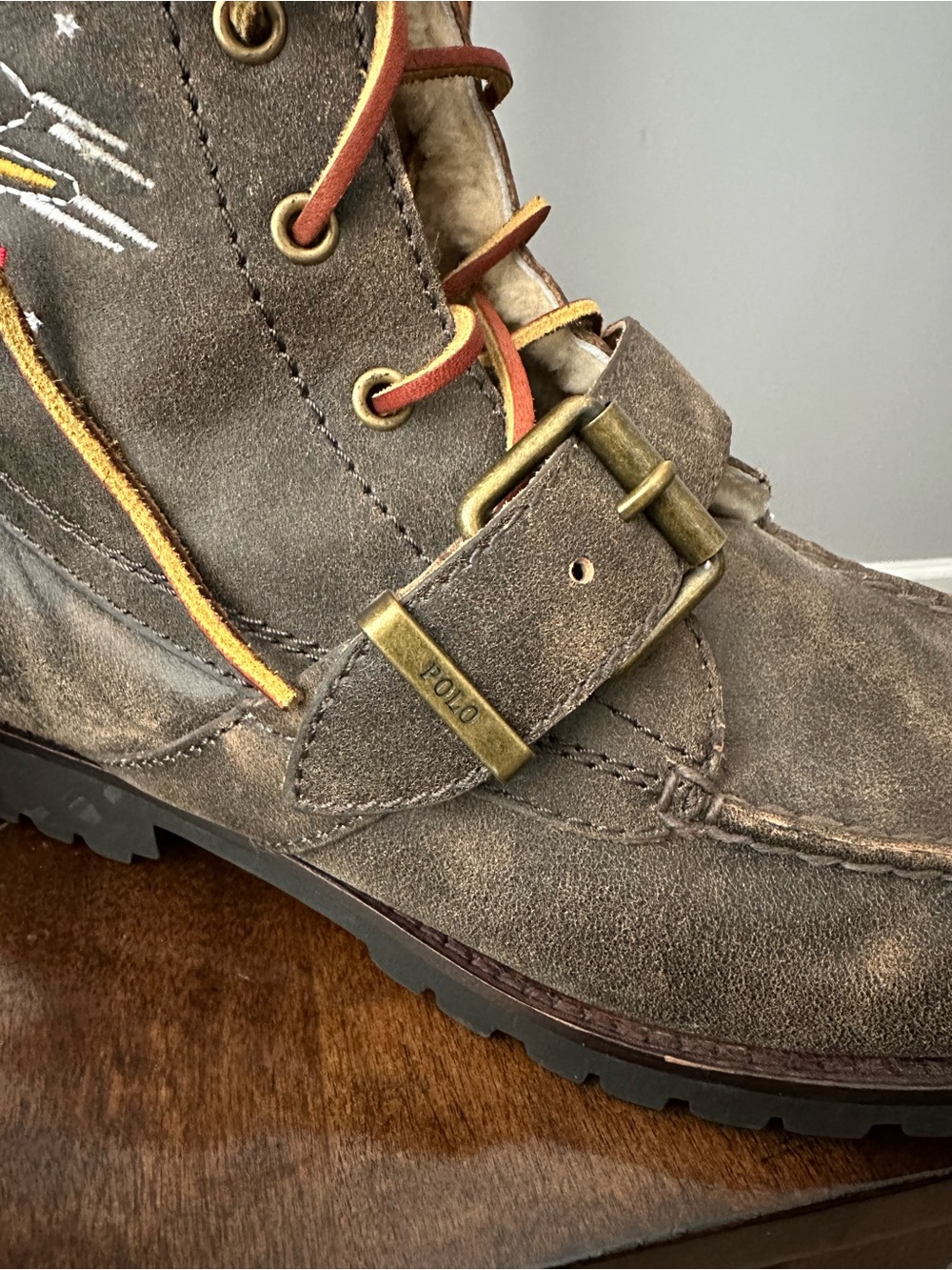 Polo Ralph Lauren Rare Ranger-S RL Air Div Boots Leather Shearling Brown 8.5D - Picture 10 of 11